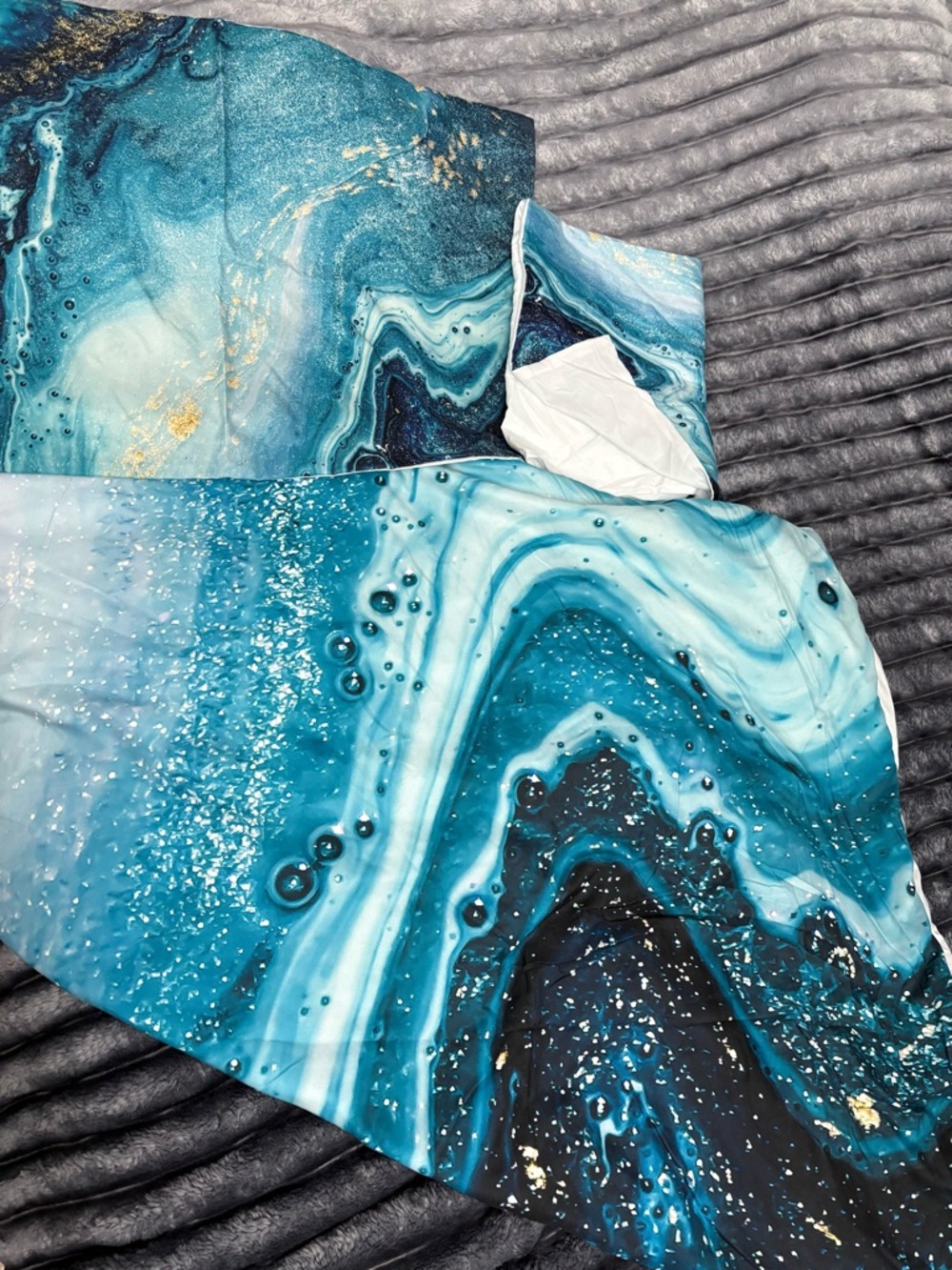 Marble Blue Duvet Cover Shams Set of 3